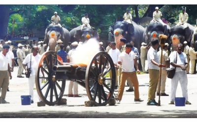 First Round Of Cannon Firing  Exercise For Dasara Jumbos